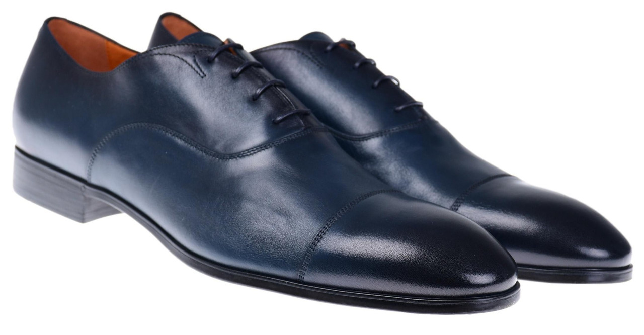 Santoni Shoes Cap-Toe Oxford Lace-Up Blue