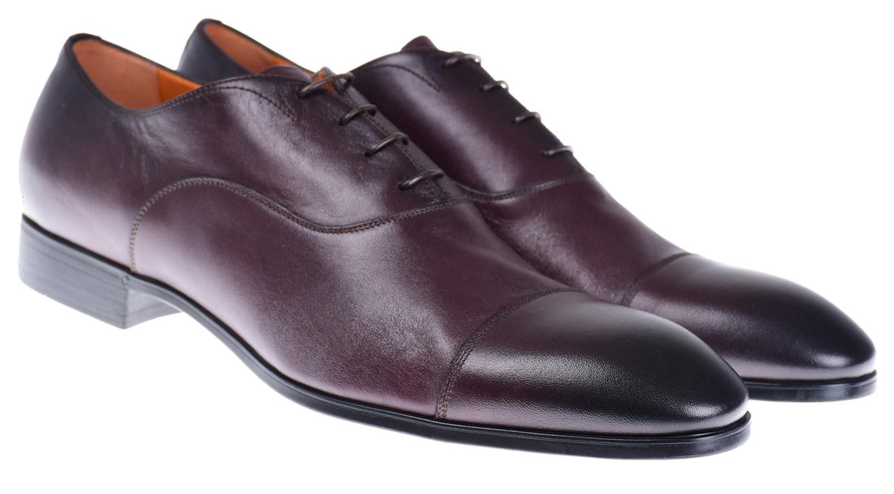 Santoni Shoes Cap-Toe Oxford Lace-Up Burgundy