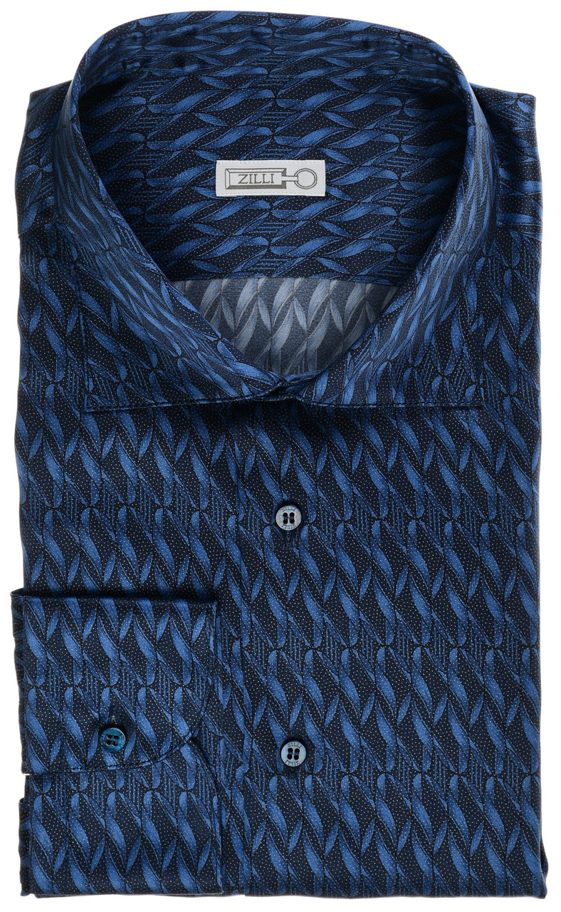 Zilli Dress Shirt Blue Geometric