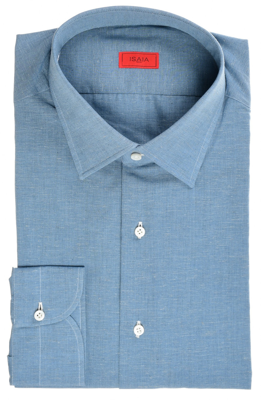 Isaia Mix Dress Shirt Size 17 1/2 Blue 06SH0814