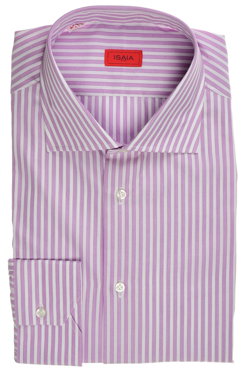 Isaia Mix Dress Shirt Size 17 1/2 Purple Stripe 06SH0871