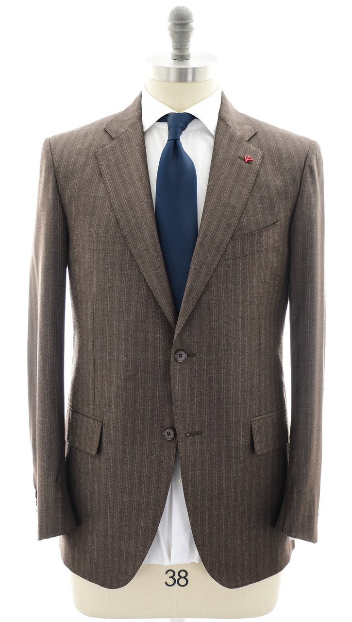 Isaia Napoli Suit 'Sanita' Wool 130's Brown Stripe