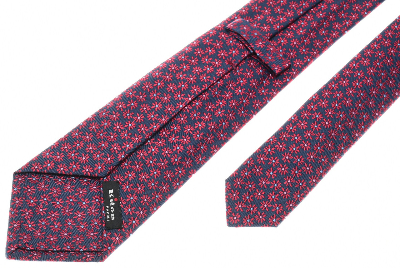 Kiton Napoli Tie Silk Red Blue Floral