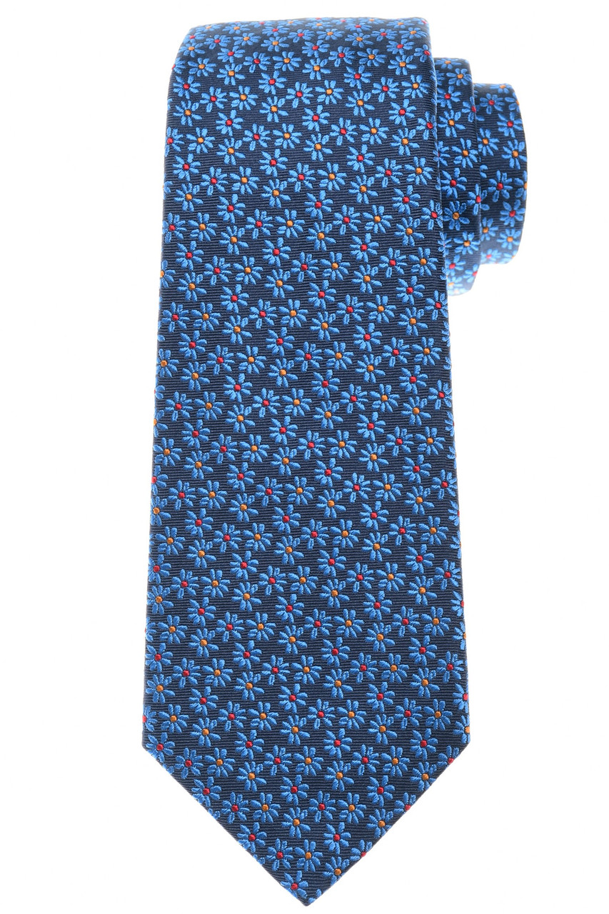 Cravate Kiton Napoli 100% Soie, 7 Plis, Motif Bleu Rouge Beige – Occasion Chic