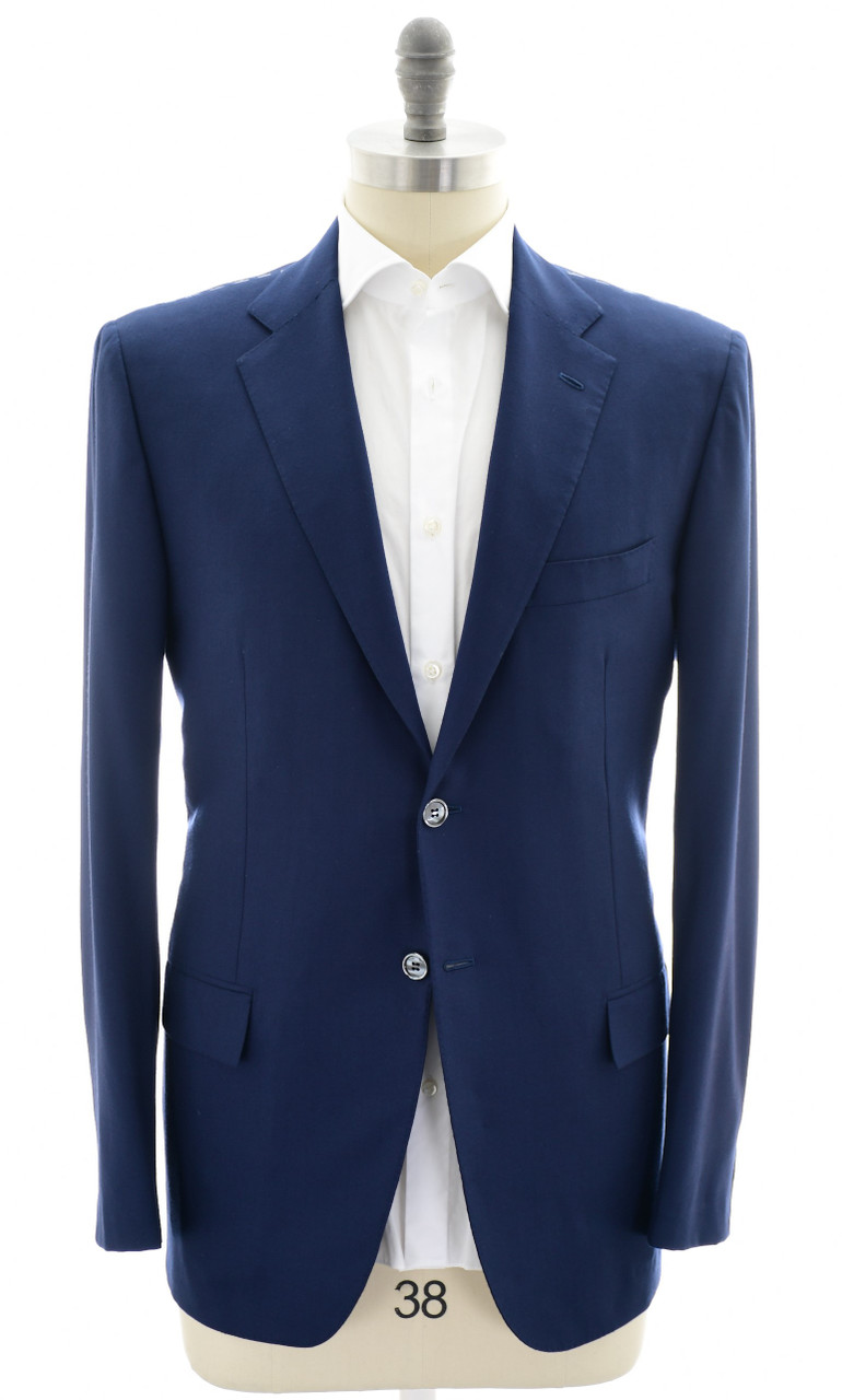 Kiton Sport Coat Jacket Wool 14 Micron Super 180's Blue Fleece Flannel