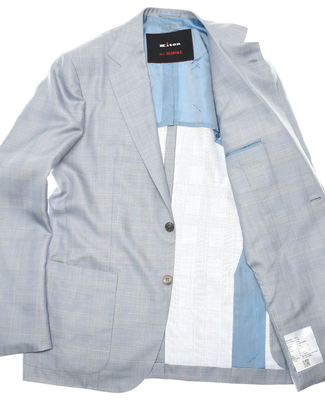 Kiton Suit BESPOKE Silk Cashmere Linen Blue Plaid