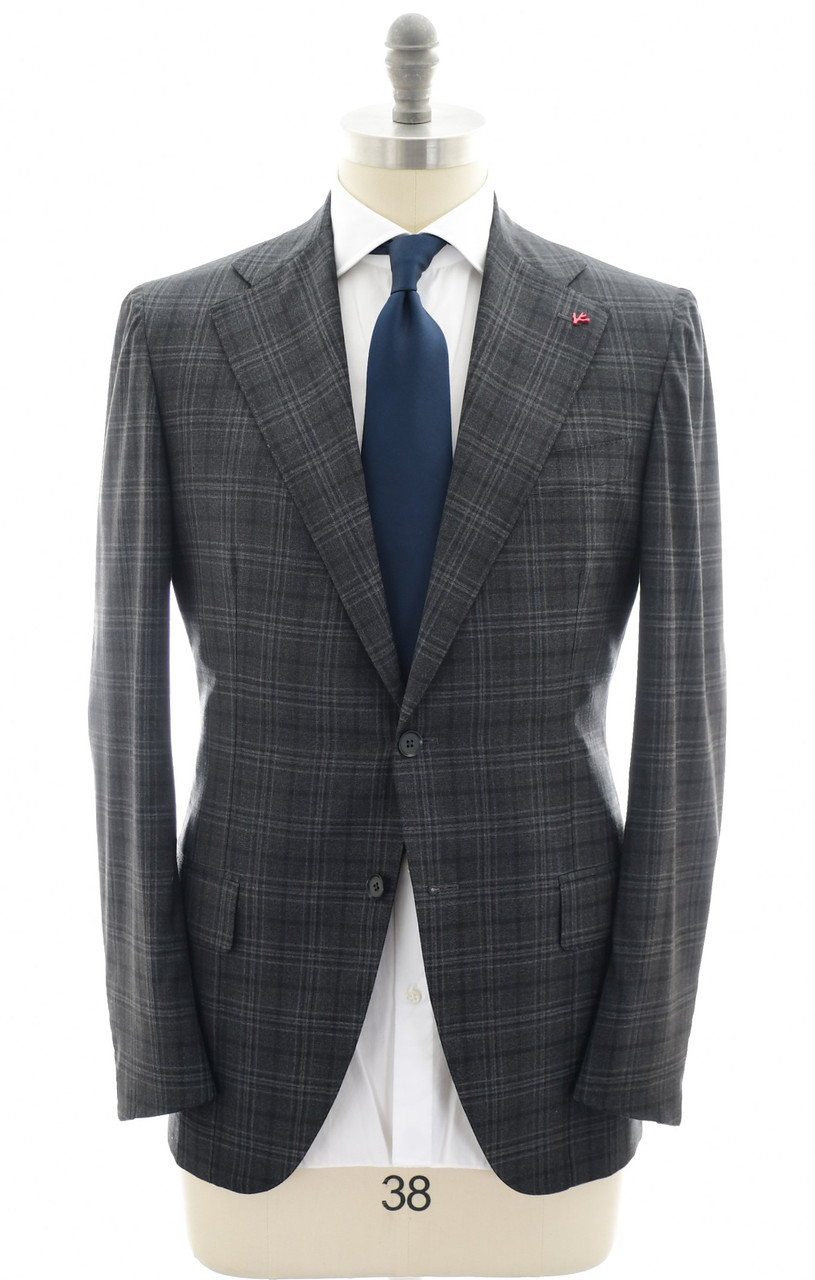 Isaia Men's Italian Designer Suit Wool Gray Plaid 