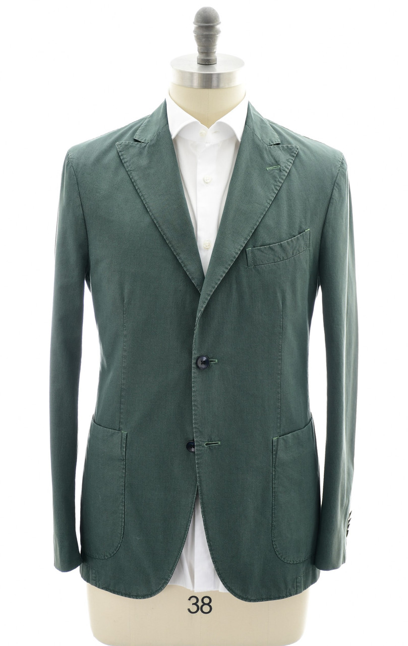 Boglioli Men's Italian Designer Sport Coat Green Cotton Silk