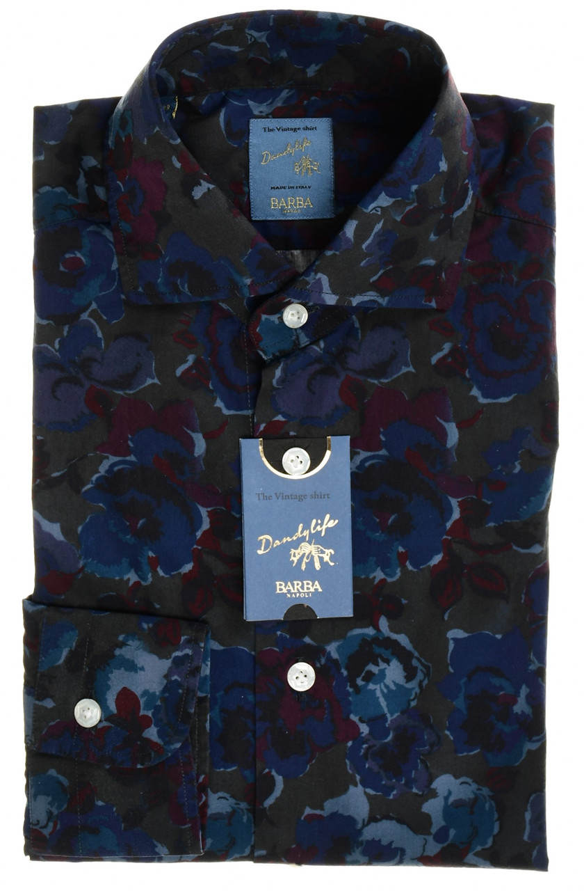 Barba Dress Shirt Size 15 Blue Flower 11SH0138
