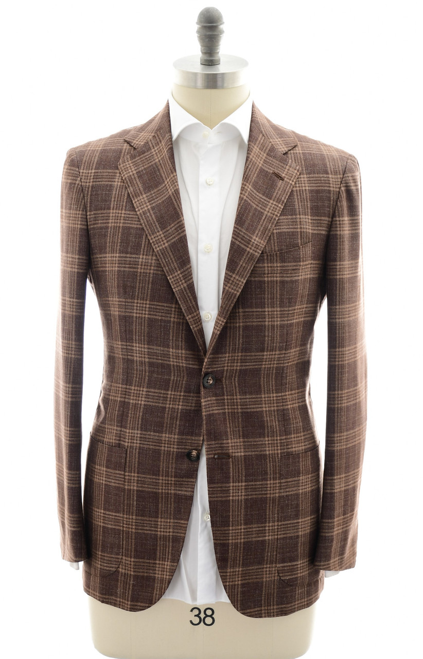Kiton Brown Plaid Jacket Designer Outlet Luxury Menswear
