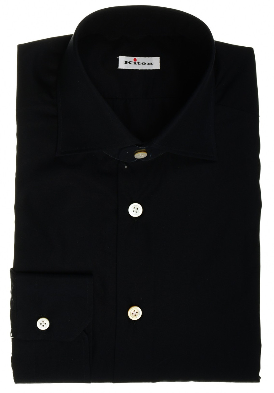 Kiton Shirt Cotton Size 15 Black 01SH1196