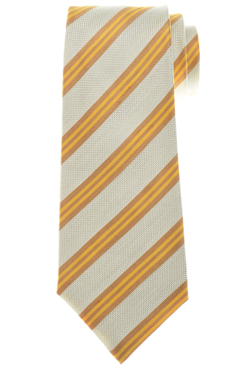 GPT様売約済　Kiton ネクタイ　イエロー　ホワイト　ストライプ リネン　麻 Kiton Yellow Stripe Tie | Designer Sale Outlet | Luxury Menswear