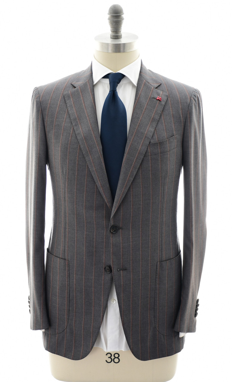 ★イタリア製★ ISAIA セットアップ スーツ ストライプ シングル グレー Isaia Gray Orange Suit | Designer Clothing | Luxury Menswear
