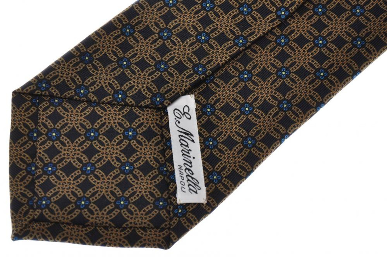 E. Marinella Napoli Tie Silk 'Wide Model' Blue Yellow Geometric