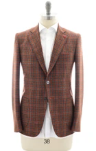 Isaia Sport Coat Jacket Blazer Gregory Wool Rust Brown Green Plaid