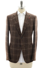 Isaia Sport Coat Jacket Blazer Cortina Alpaca Red Gray Plaid