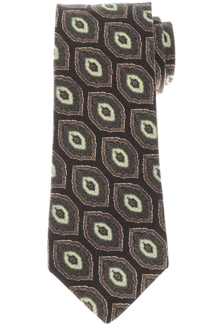 Luigi Borrelli Tie Wool Brown Green Medallion
