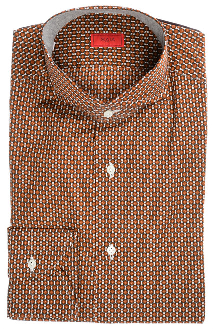 Isaia Fit Sport Shirt Cotton Brown Geometric