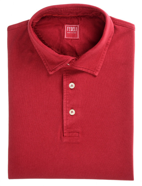 Fedeli Polo Shirt 'North' Short Sleeve Cotton Pique Frosted Red
