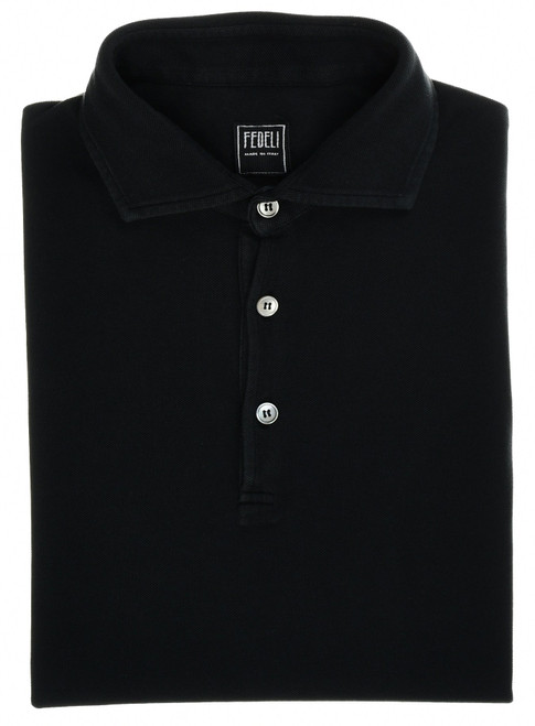 Fedeli Polo Shirt 'Tommy' Short Sleeve Cotton Pique Frosted Black
