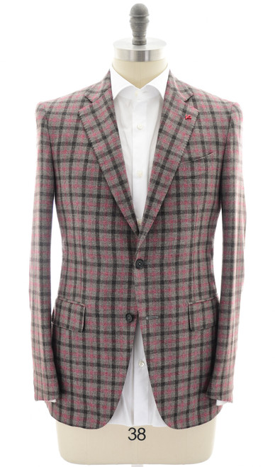 Isaia Sport Coat Jacket Gregory Wool Silk Pink Gray Check