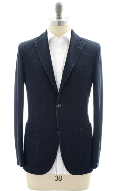 Boglioli K. Jacket Sport Coat Cotton Pique Knit Dark Blue