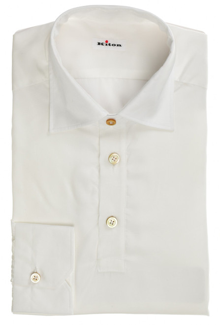 Kiton Shirt POSITANO long Sleeve Polo Style Lyocell White Solid