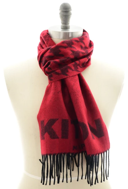 Kiton Scarf Cashmere Red Black Houndstooth Check With Woven Logo