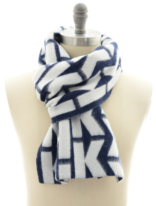 Kiton Scarf Cashmere Blue White K Logo