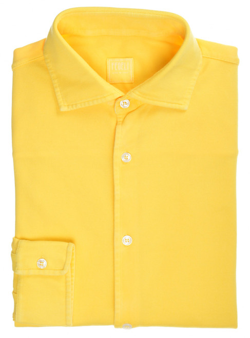 Fedeli Polo Neck Shirt 'Steve' Long Sleeve Cotton Piquet Yellow
