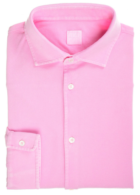 Fedeli Polo Neck Shirt 'Steve' Long Sleeve Cotton Piquet Pink