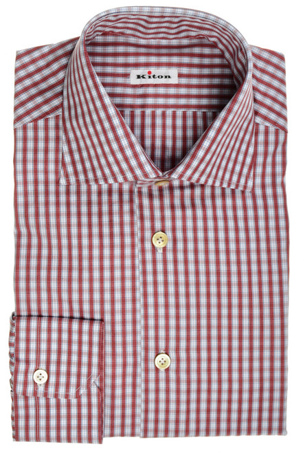 Kiton Shirt Cotton Burgundy Blue Check