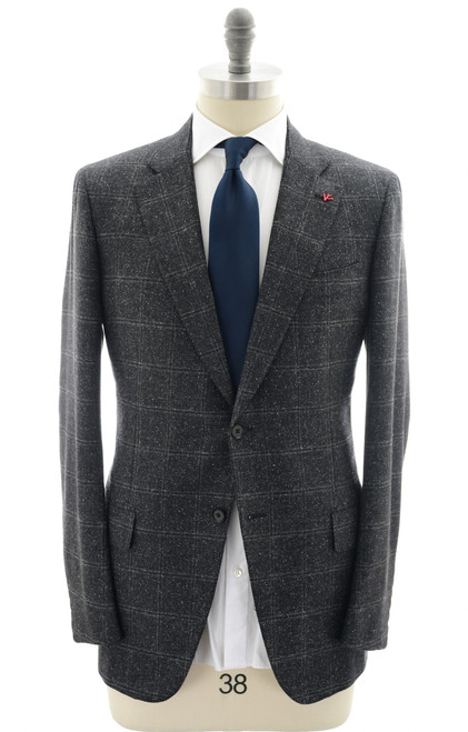 Isaia Napoli Suit "Gregorio" Wool Silk Gray Windowpane