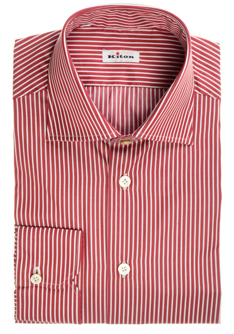 Kiton Shirt Cotton Dark Red Stripe