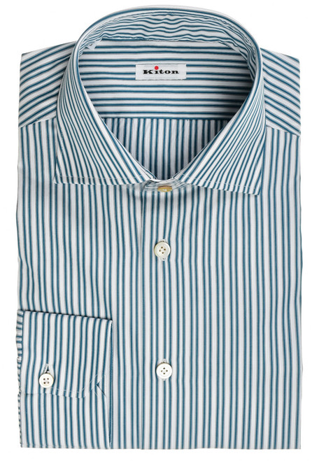 Kiton Shirt Cotton Green Stripe