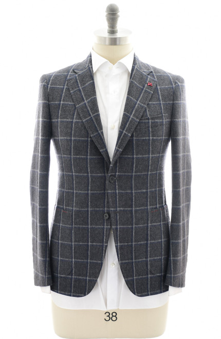Isaia Sport Coat Jacket Blazer Capri Wool Cashmere Gray Blue Windowpane