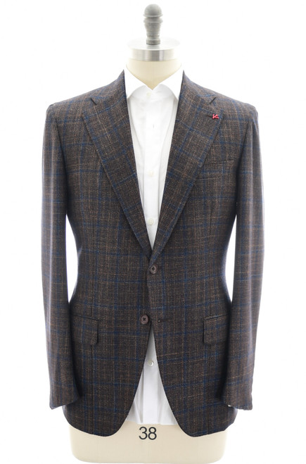 Isaia Sport Coat Jacket Blazer Wool Brown Windowpane