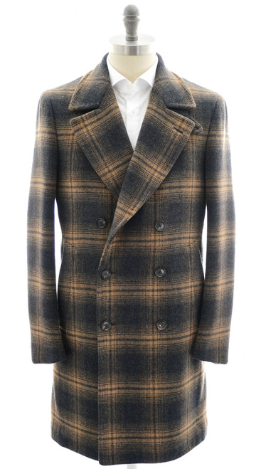 Isaia Napoli Marshall Coat Wool Cashmere Gray Yellow Plaid