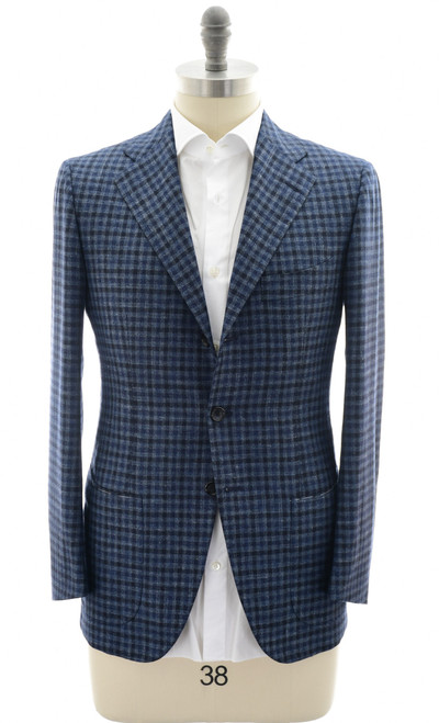 Cesare Attolini Sport Coat Jacket Wool Blend Blue Check