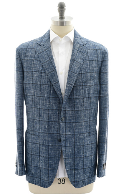 Belvest Sport Coat Jacket Jacketinthebox Wool Silk Blend Blue Windowpane