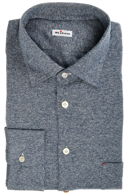 Kiton Shirt Nerano Cotton Jersey Knit Marled Blue