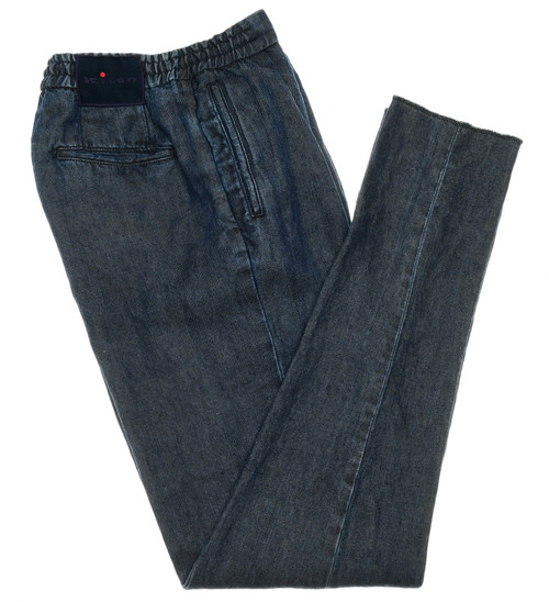 Kiton Collection Jogger Pants Linen Denim Blue