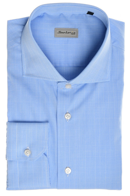 Sartorio By Kiton Napoli Shirt Cotton Blue Plaid Check