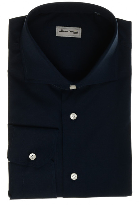 Sartorio By Kiton Napoli Shirt Cotton Stretch Dark Navy Blue