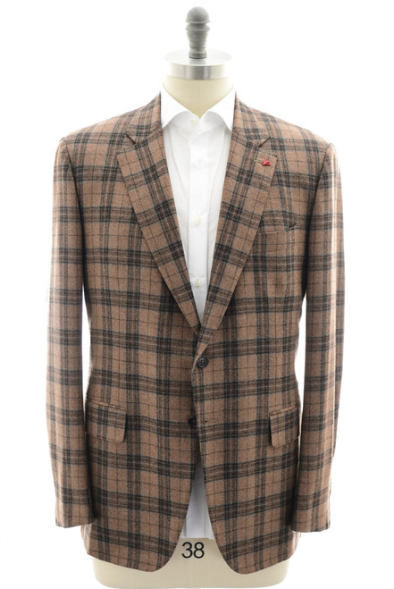 Isaia Sport Coat Jacket Blazer "Gregorio" Wool Cashmere Brown Plaid