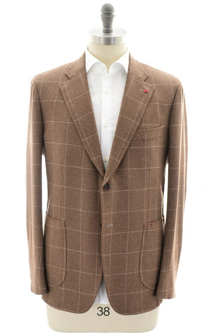 Isaia Sport Coat Jacket Blazer Capri Wool Brown Windowpane Isaia Sport Coat Jacket Blazer Capri Wool Brown Windowpane