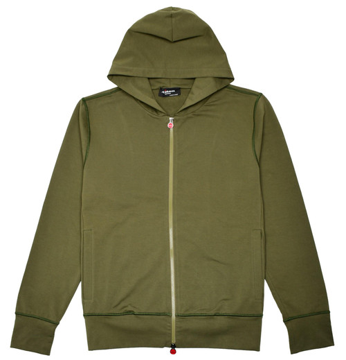 Kiton Military Green Logo Zip Hoodie – Men's Italian