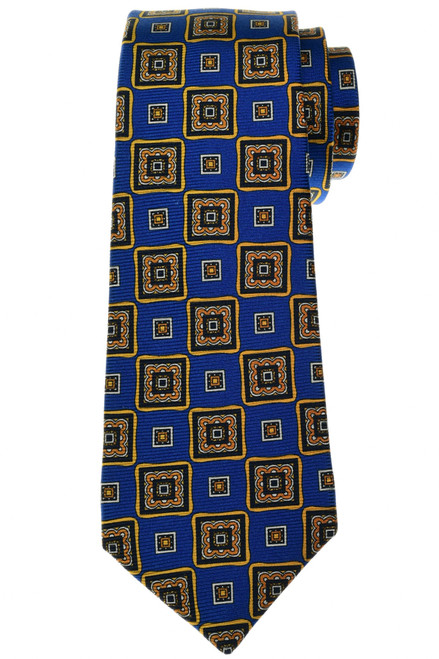 Kiton Men's Italian designer Tie Silk Blue Yellow Medallion - Luxury Neckwear Sale