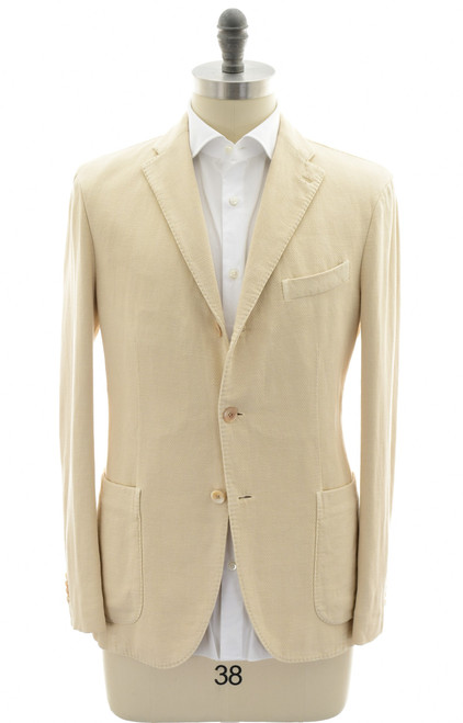 Boglioli Men's Italian Designer Sport Coat Beige Herringbone Cotton Linen Sale