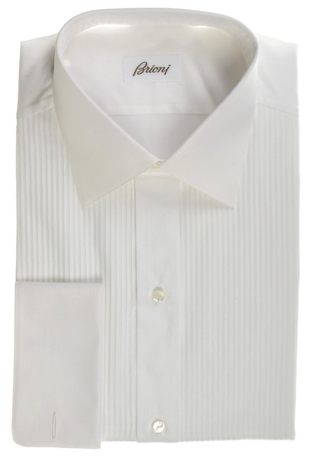 Brioni White Formal Smoking Tuxedo – Men's Italian Designer Dress Shirt Cotton Sale